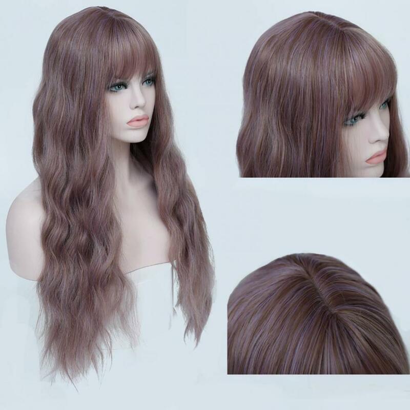 Wig With Bangs Long Curly High Temperature Fiber Hair Brown Synthetic Wigs With Bang Long Natural Wavy Hair Wig Heat Resistant