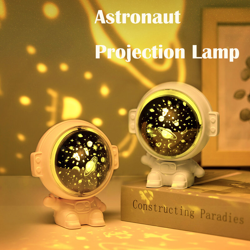 Astronaut Projection Light with Music Rechargeable 3-Color LED Nightlight 3-Patterns Ambience Lamp Holiday Gift for Children