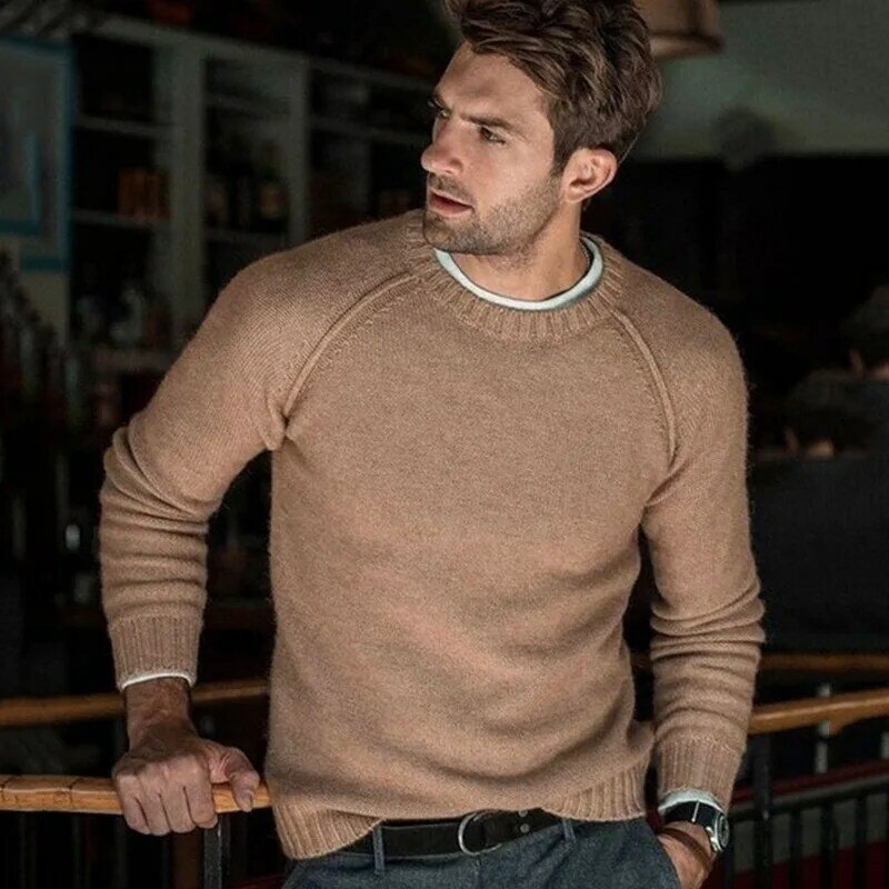 Suéter fino com gola redonda masculino, suéter casual urbano jovem, tamanho grande, para outono e inverno, novo, 2023
