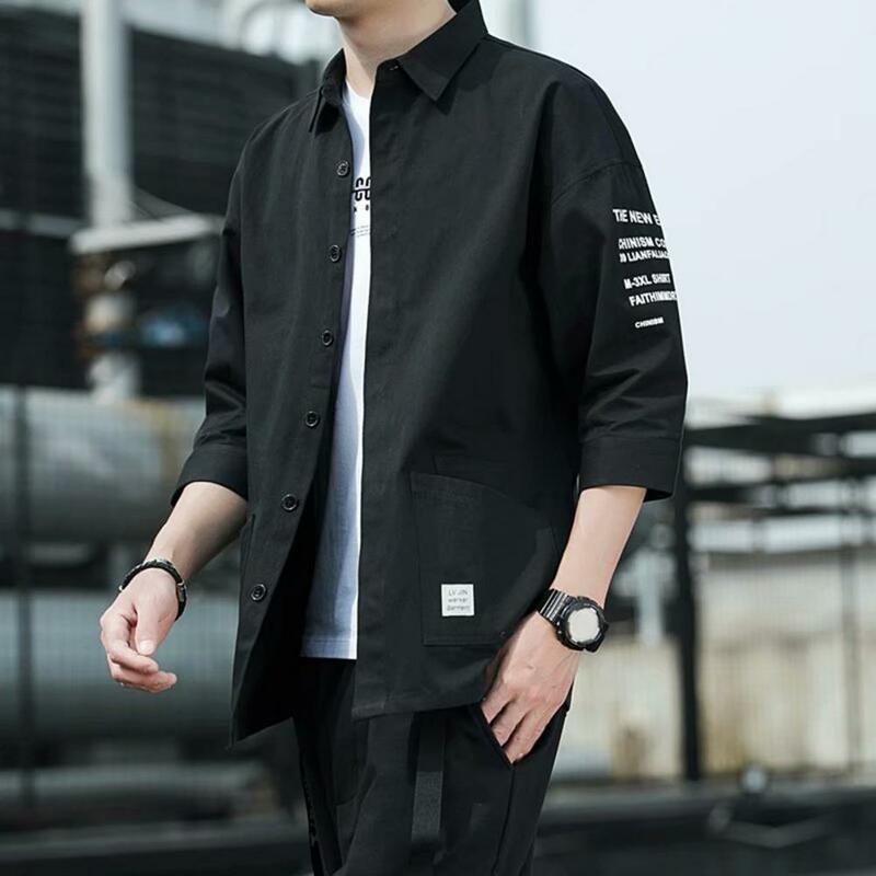 Summer And Spring Men's Shirts Single-breasted Loose Cardigan Pocket Solid Color Lapel Japanese Casual Work Shirt Jacket