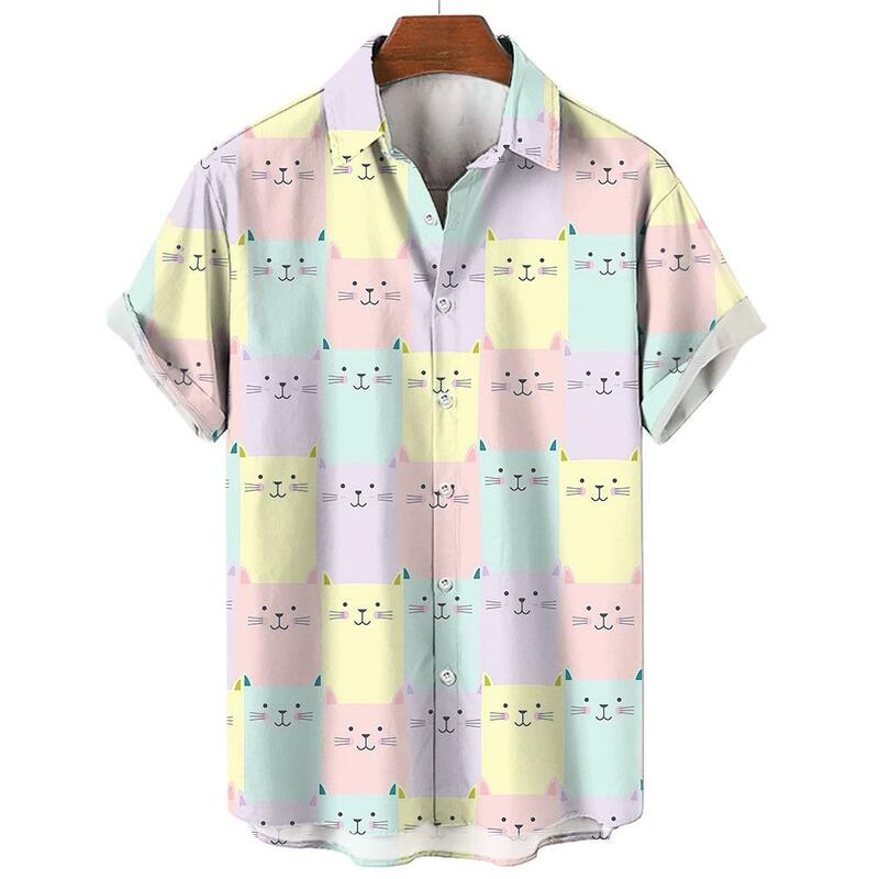 Camisas gráficas Anime Cat masculinas, T-shirt extragrande, Tops de manga curta, streetwear Harajuku, roupas casuais, verão