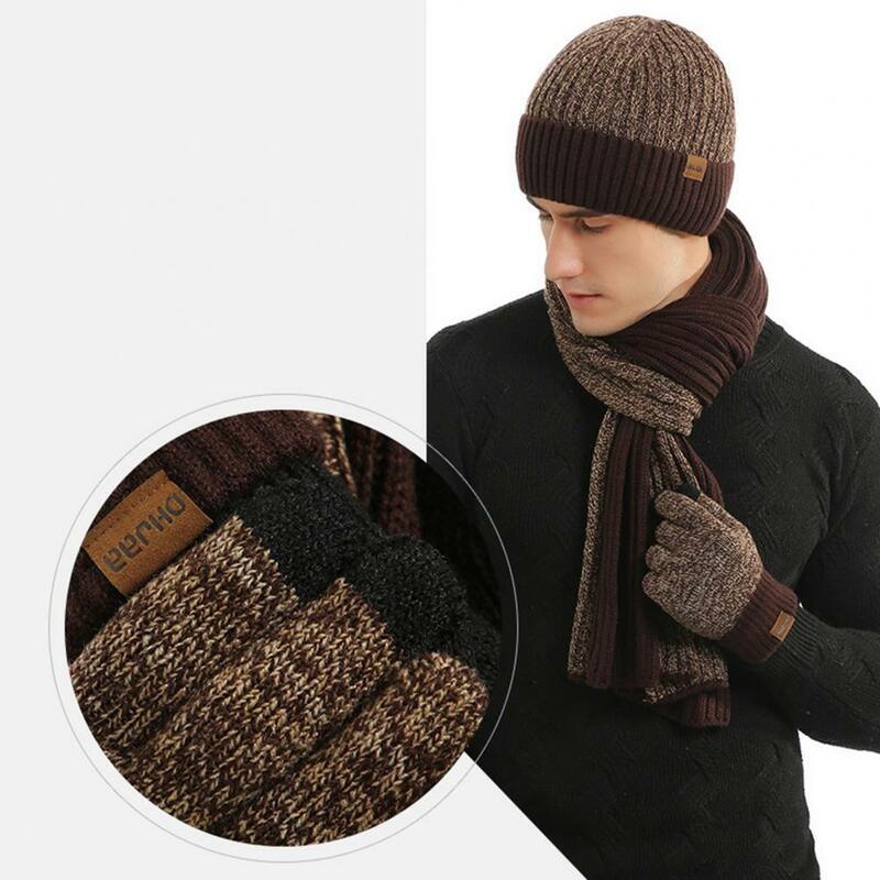 Утолщенная шапка шарф перчатки набор сверхплотная зимняя шапка бини длинный шарф перчатки для сенсорного экрана набор супер мягкие ветрозащитные для мужчин