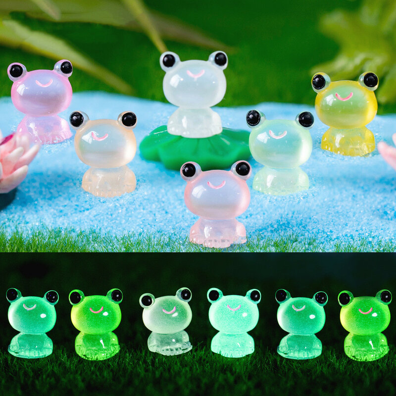 20PCS Mini Frogs Glow At Dark Fairy Garden Miniatures Decoration Luminous Frog Vivarium Micro Landscape DIY Accessories