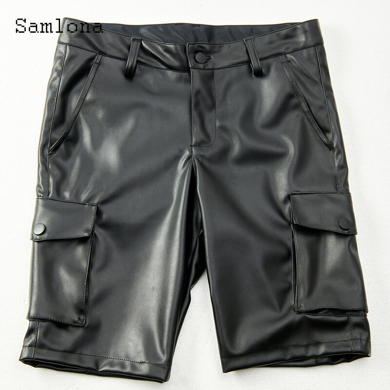 Pantalones cortos de piel sintética para hombre, Shorts sencillos con bolsillos clásicos que combinan con todo, estilo europeo, 2023, 2023