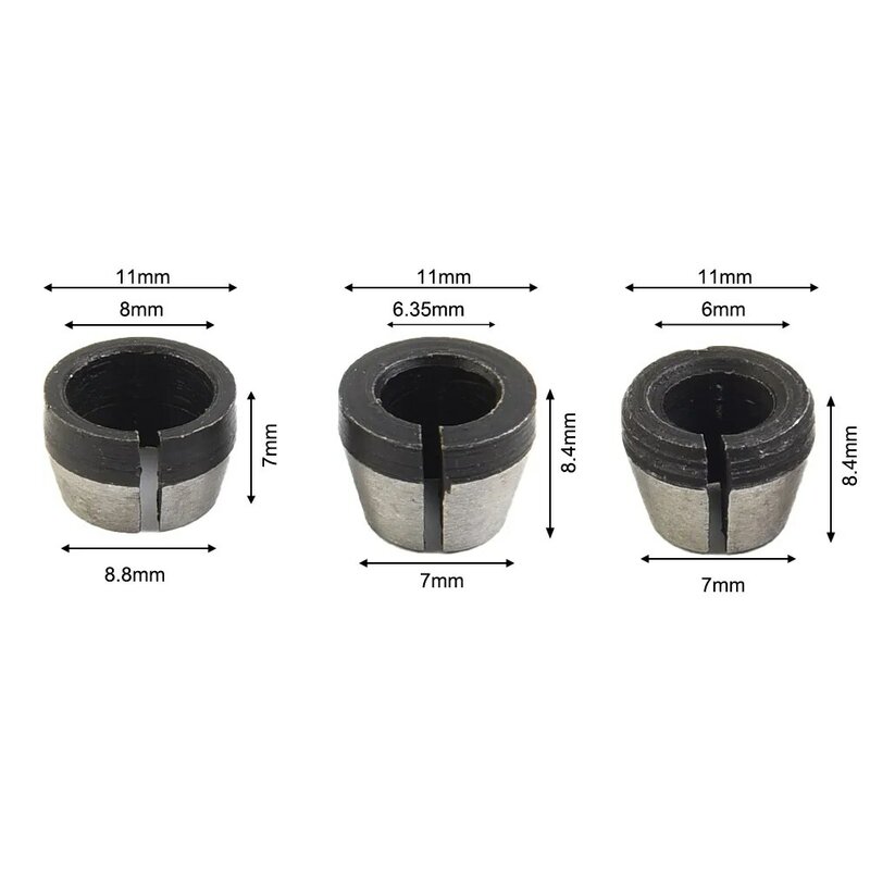 High Strength Collet Chuck 6mm 6.35mm 8mm Accessories Trimming Machine 3pcs Carbon Steel Collet Chuck Engraving