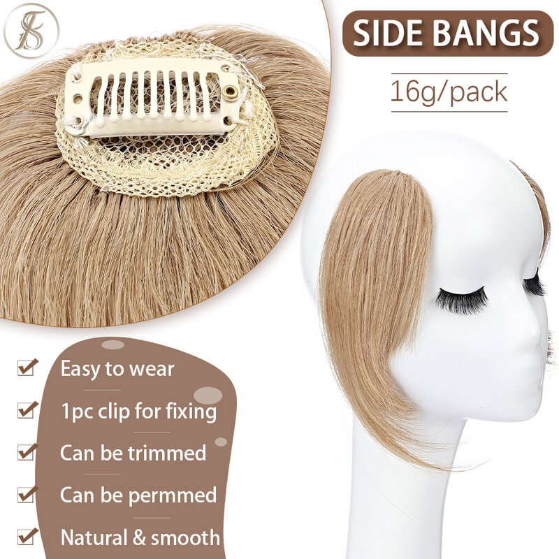 TESS Natural Hair Bangs 16g Fringe Human Hair Invisible Fake Hair Bang Hair Clip In Bangs 2pcs Side Fringe Hairpiece For Women