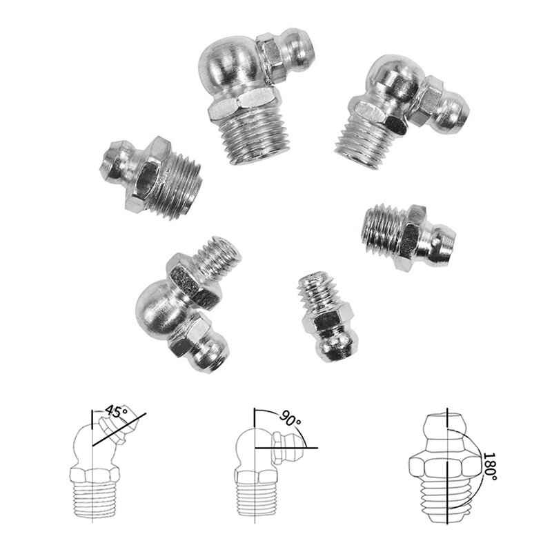 115Pcs Steel Zerk Grease Nipple Fittings Assortment Kit ,Straight, 90-Degree, 45-Degree Angled(M6,M8,M10)
