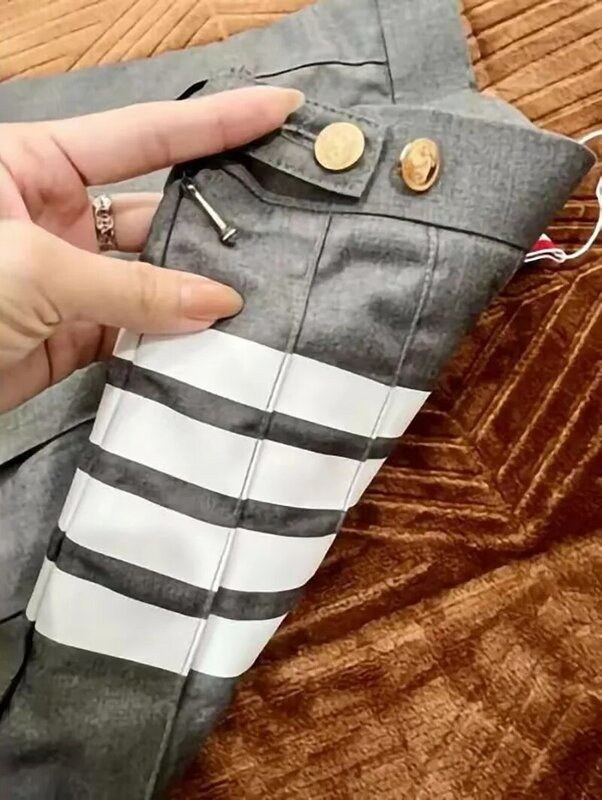 2024 New Fashion TB Skirt Women Summer High Waist Button Zipper Stripe Pleated Skirt Office Mid length Simple Slim A-line Skirt