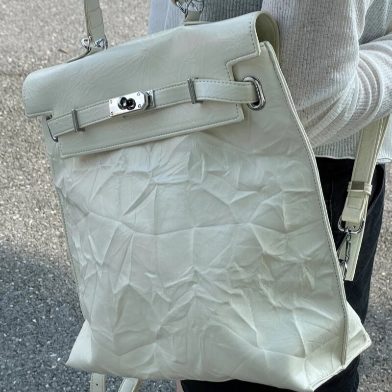 New Pleated Backpack with H-Buckle On Both Shoulders FashionableNew Pleated Backpack with H-Buckle On Both Shoulders Fashionable