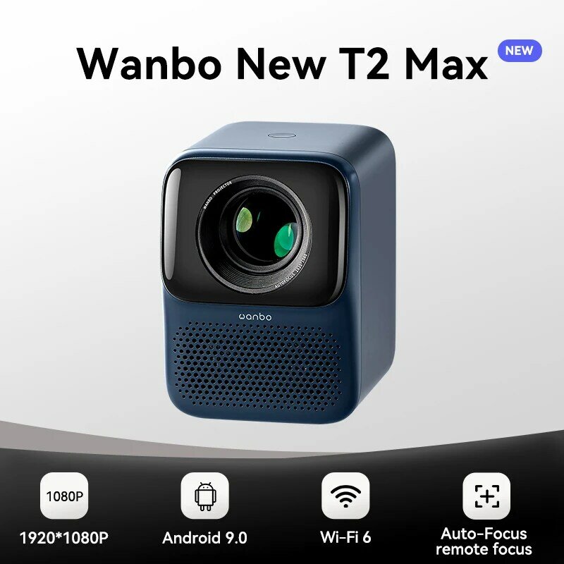 Wanbo-ポータブルプロジェクターt2 max, 1080p,フルHD,Android 9.0,ミニ,wifi,自動フォーカス,450ansi, hifiサウンド,家庭用および屋外用