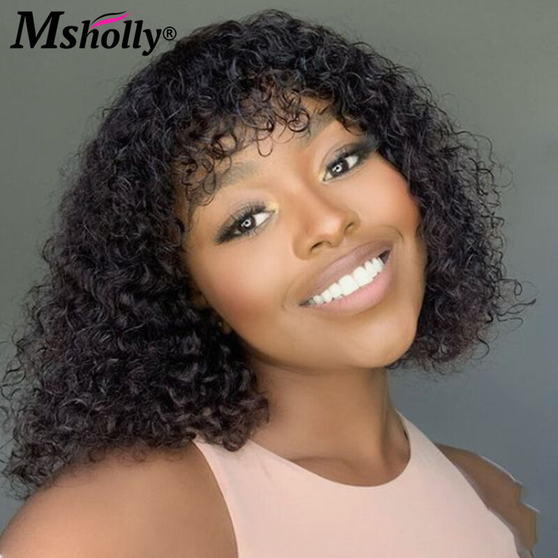 Afro Kinky Curly Pixie Cut Wigs Malaysian Soft Wave Bob Wig Black Colored Human Hair Wigs Full Machine Made Remy Hair for Women