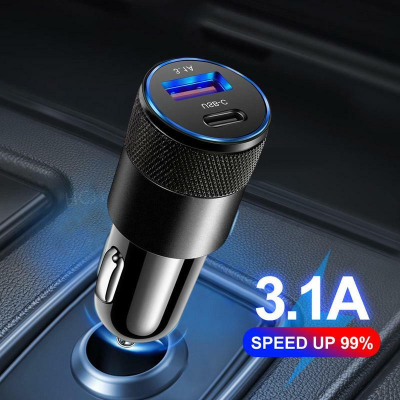 3.1A USB + PD Mini ładowarka samochodowa lżejsze szybkie ładowanie adaptery samochodowe metalowy samochód ogniwo do Laptop akcesoria samochodowe ładowarki