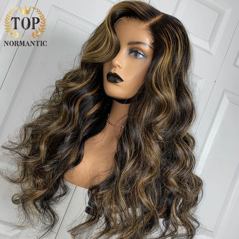 Wig bagian depan renda 13X4 gelombang tubuh warna sorot topnormagnetik dengan garis rambut depan telah ditanami wig rambut manusia Remy Brasil untuk wanita