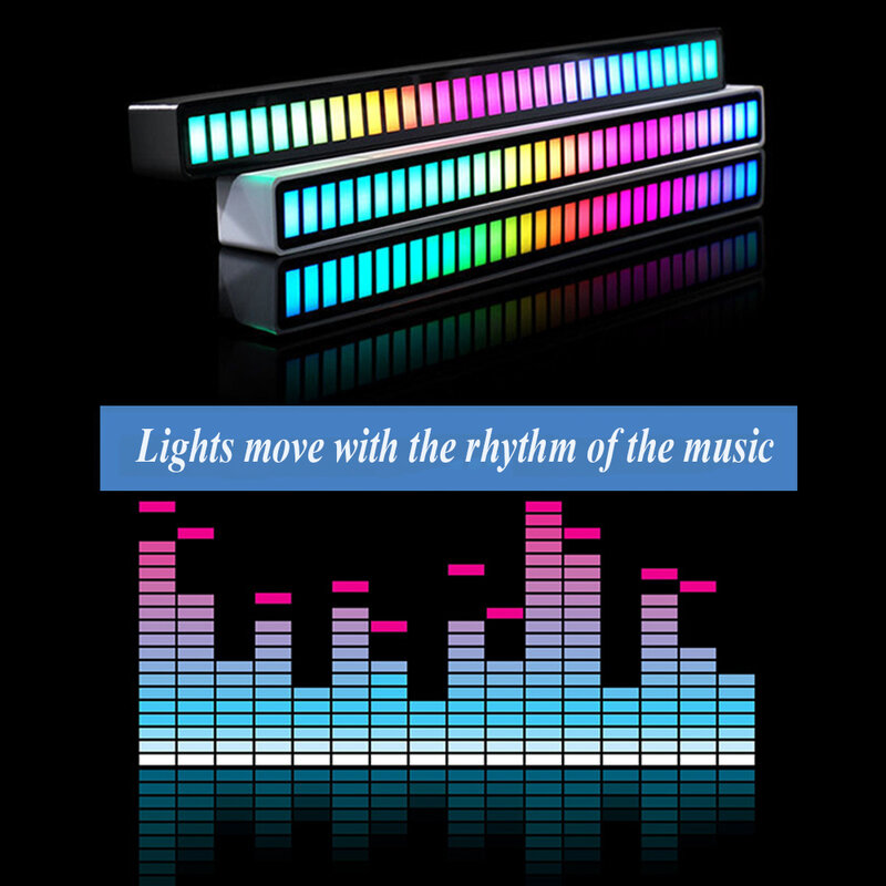 Barra de lámpara de ritmo musical activada por RGB, luces LED de Ambiente, USB, recargable por USB, luz ambiental colorida
