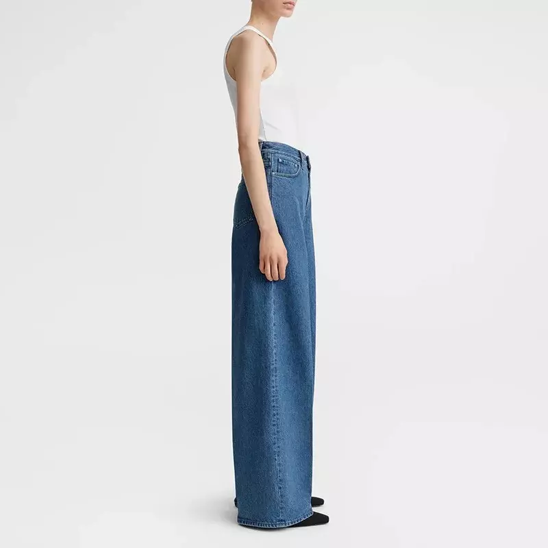 TT @ jeans feminino de cintura alta, casual e solto, para limpar o chão, perna reta, calça larga, primavera e verão, 2024