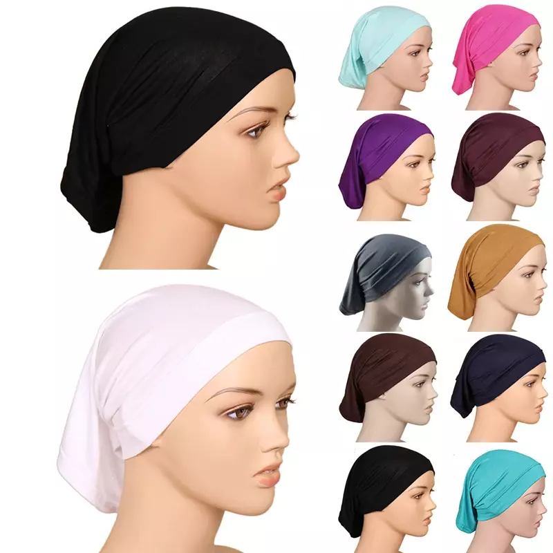 여성용 무슬림 히잡 모자, 솔리드 언더스카프, 베일, 모달, 코튼, 히잡, 터번 헤드, 패션
