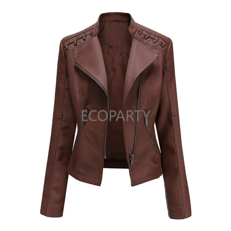 2023 European New Spring and Autumn Women's Leather Coat Women's Short Jacket Slim Fit Thin Leather Coat Women's Motorcycle Wear
