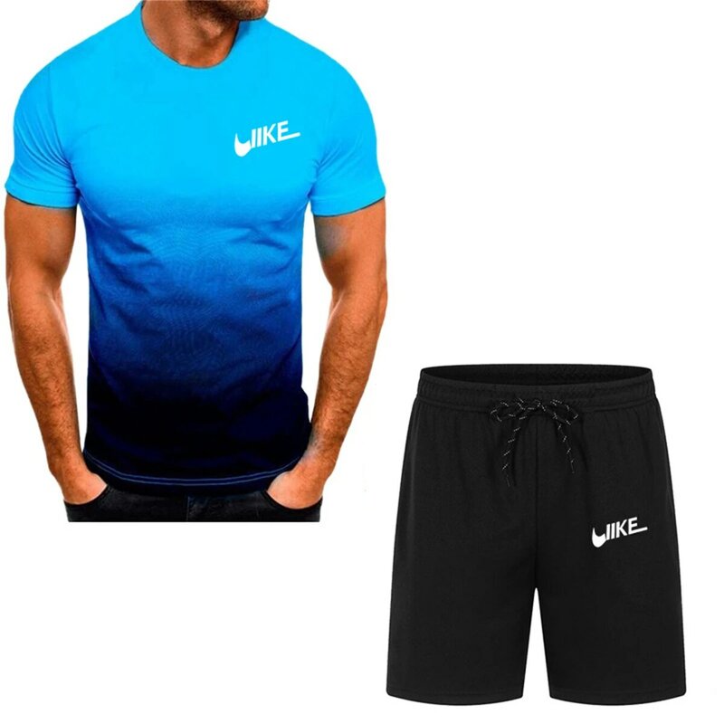 Conjunto de pantalones cortos estampados para hombre, conjunto deportivo transpiable de secado ralcido, camiseta de manga corta,