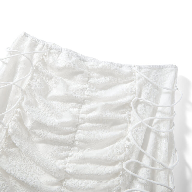 Completi coordinati bianchi da 2 pezzi da donna Clubwear Lace Trim completo a due pezzi Sexy senza maniche Crop Cami Top Short Mini Skirs