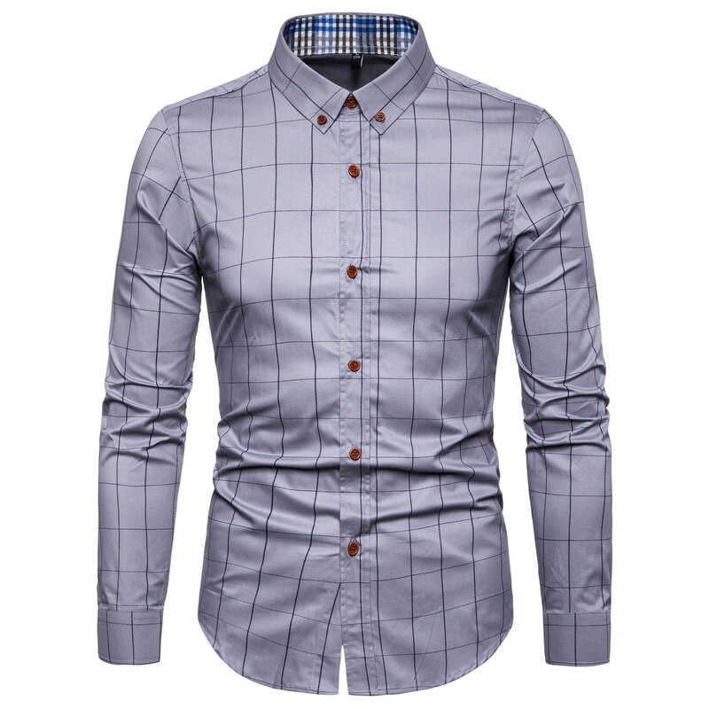 Chemise à carreaux en coton à manches longues pour hommes, chemises d'affaires décontractées, chemise de bureau coupe couvertes, mode masculine, nouveau, 1311