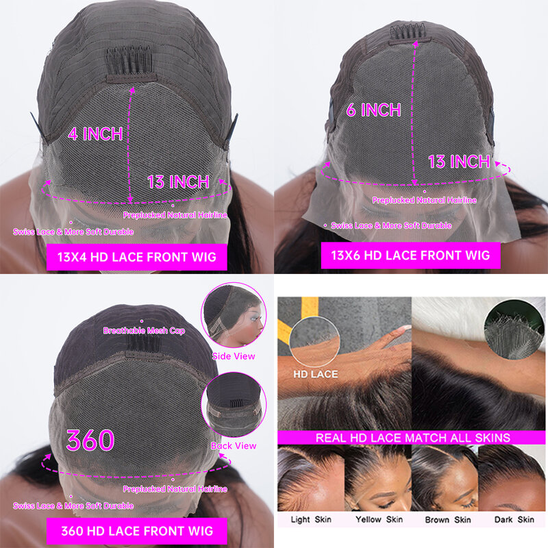 Wig rangka renda transparan 13x6 Hd gelombang 13x4 Wig rambut manusia depan renda 360 Wig Frontal untuk wanita