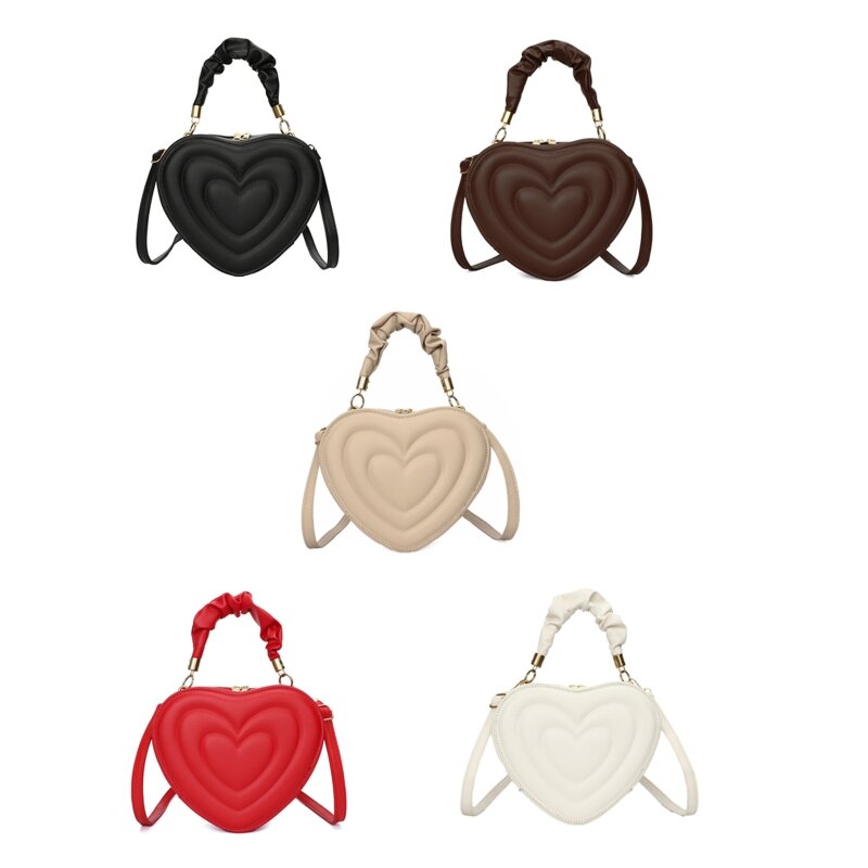 Elegant Shoulder Bag Heart PU Leather Small Handbag with Crossbody Strap