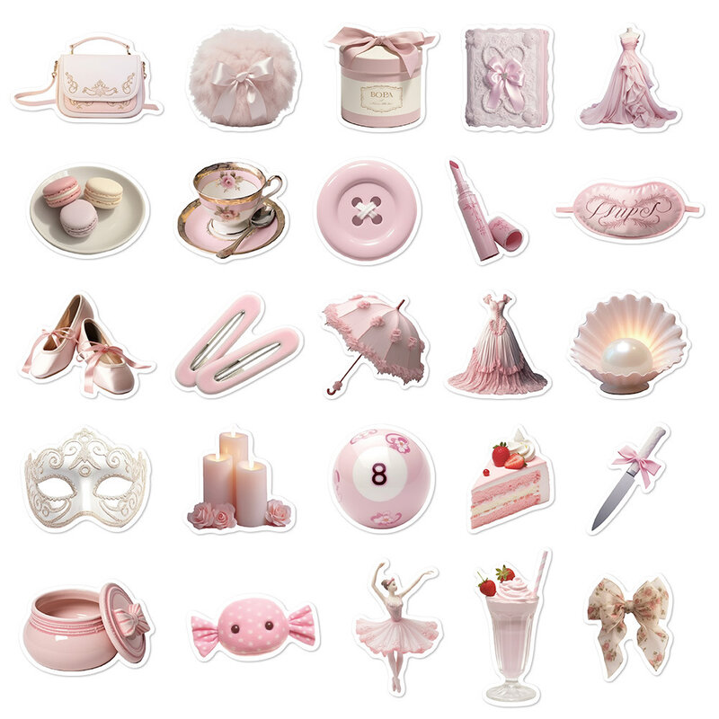 10/30/50pcs Cute Pink Ballet Girls Stickers Ins Style Decals DIY Decoration For Laptop Notebook Suitcase Laptop Phone Toys Gift