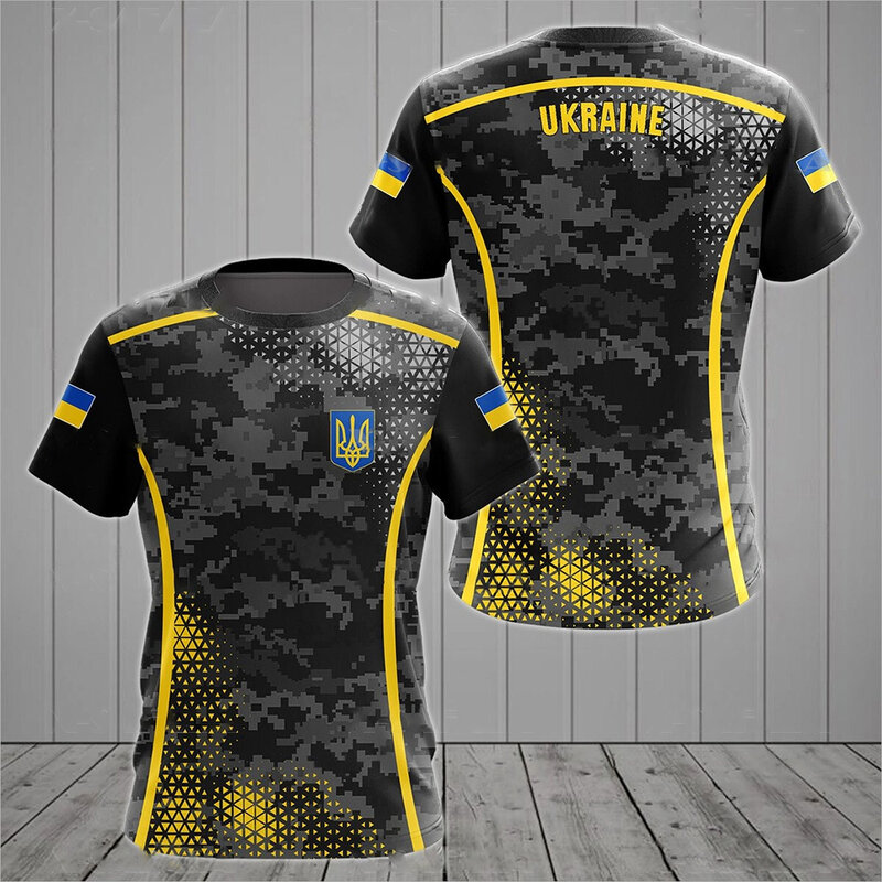 Camiseta con bandera de Ucrania para hombre, Jersey de manga corta de camuflaje del ejército ucraniano, ropa de calle con cuello redondo de gran tamaño, Verano