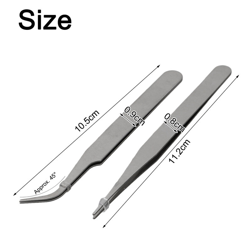 2pcs Stainless Steel Small Tweezers Dismantling Repair Hand Tools Curved/Straight/Tip Silver Tweezers For Pick Up Small Parts