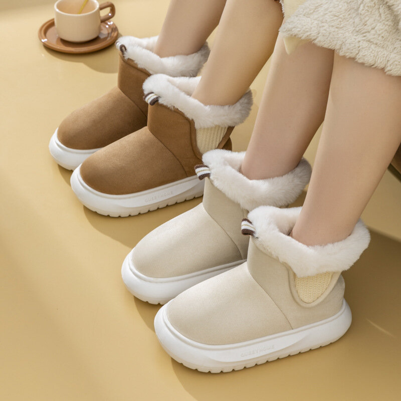 Замшевые ботинки из хлопка, женские зимние ботинки на толстой подошве, высокие плюшевые хлопковые тапочки, ботинки для дома и улицы