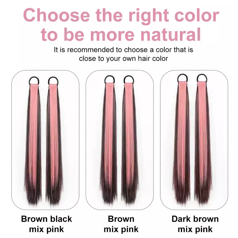 Xdens rambut ekor kuda kepang sintetis untuk wanita tali rambut panjang serat temperatur tinggi merah muda campuran hitam cokelat