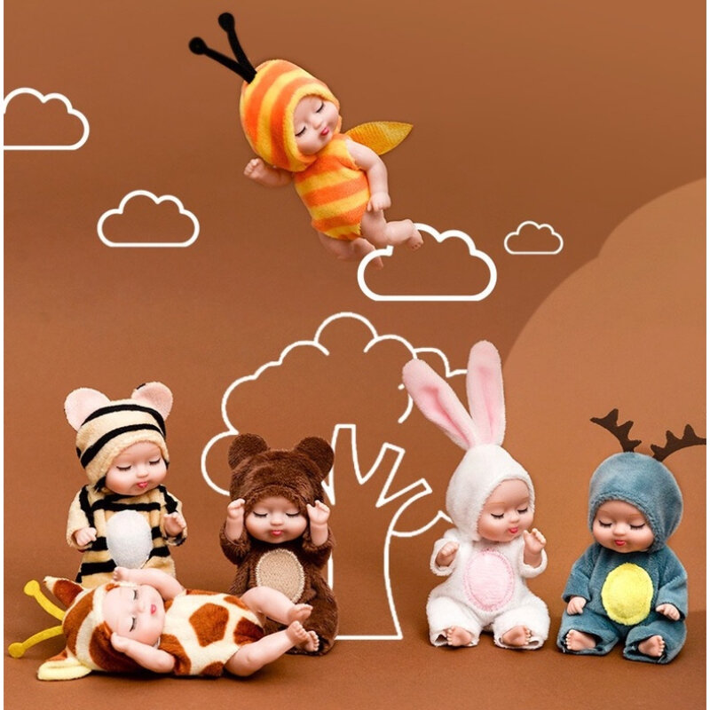 Simulação Rebirth Dolls para Crianças, Mini Boneca Adormecida Boneca, Brinquedo Animal dos desenhos animados, Presente de Aniversário, Kawaii, 12cm, 1Pc