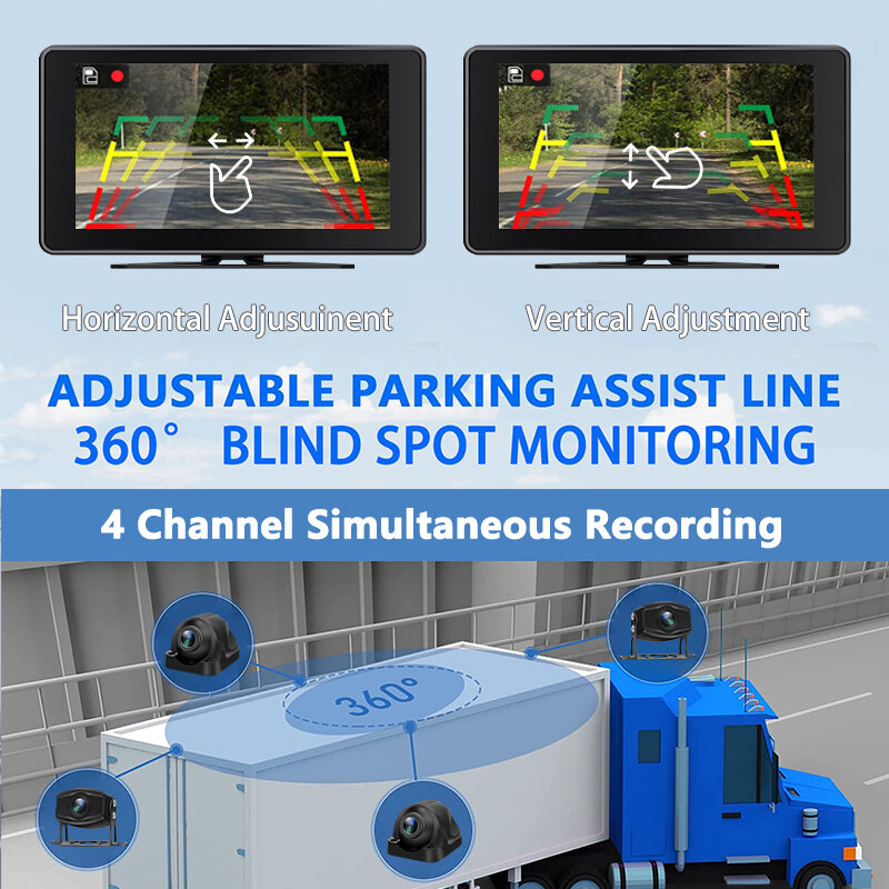 10.1 calowy ekran dotykowy samochód/RV/autobus/ciężarówka AHD Monitor systemu 1080P pojazd kamera telewizji przemysłowej HD noktowizor rejestrator parkowania cofania