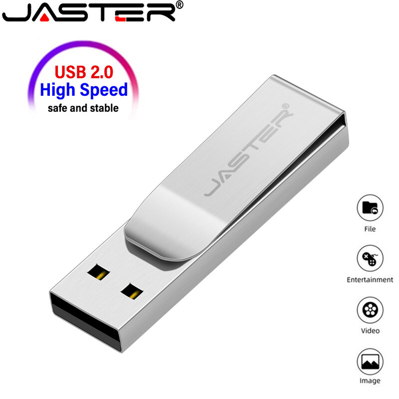 Alta Velocidade USB Flash Drive com Logotipo Personalizado Grátis, Clipe de Metal, Pen Drive, Capacidade Real, 32GB, 64GB, 128GB, 16GB, 8GB