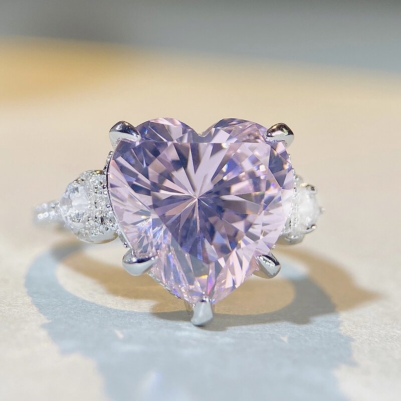 خاتم قلب من الفضة الإسترليني عيار 925 للنساء ، الماس عالي الكربون ، الزركون ، متعدد الاستخدامات ، الموضة