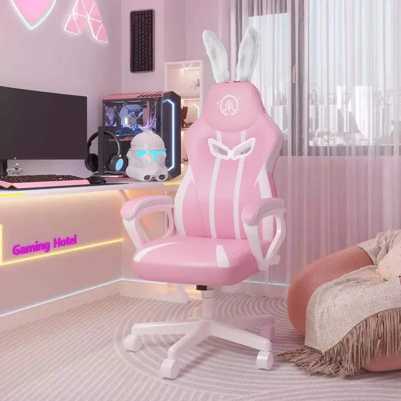 Chaise de jeu ergonomique rose pour filles, chaises de bureau, fauteuil d'ordinateur, meubles de joueur, cadeau