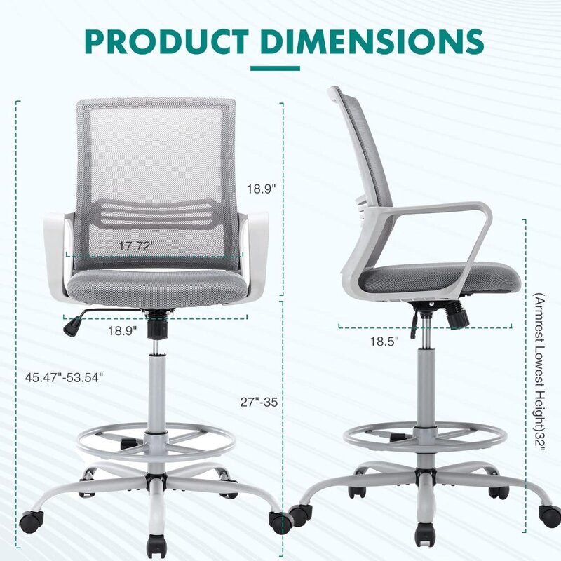 Cadeira de escritório com apoio lombar ergonômico, mesa permanente, malha respirável, braços
