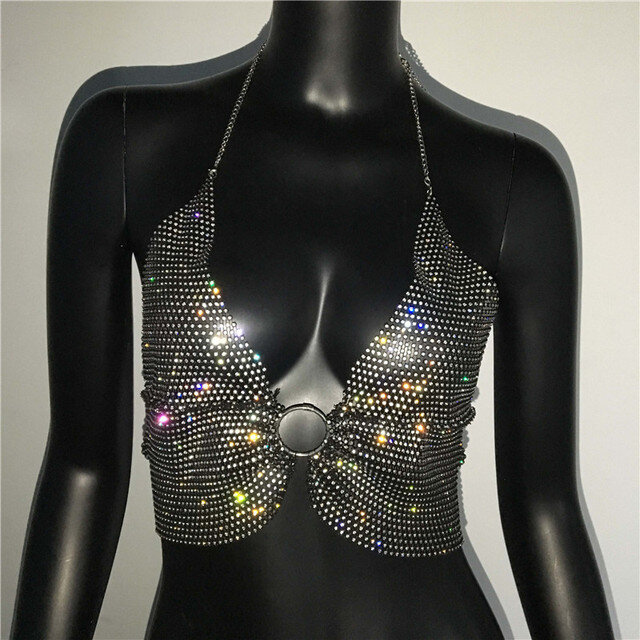 Penjualan laris jaring ikan wanita rok berlian imitasi pantai seksi rompi tali leher gantung berlian panas