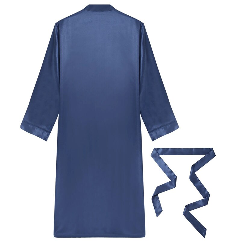 Халат-кимоно мужской шелковистый атласный с длинным рукавом и поясом