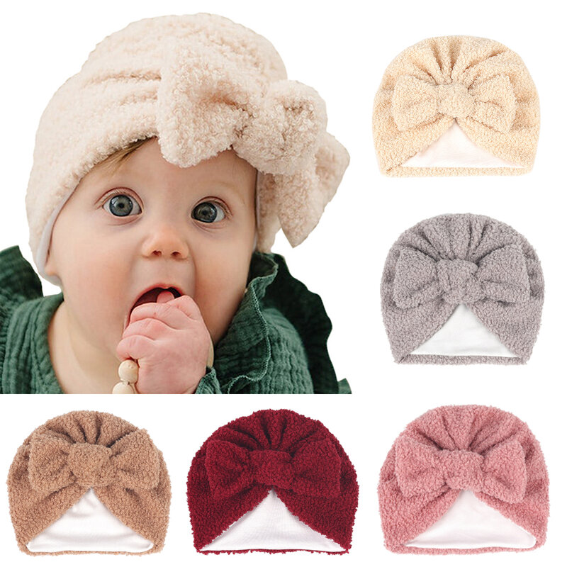 Ciepła czapka dla niemowląt gruba Teddy Fabric Turban Baby Girl Boy czapki zimowe niemowlę noworodka czapki dziecięce kapelusiki dziecięce akcesoria dla dzieci