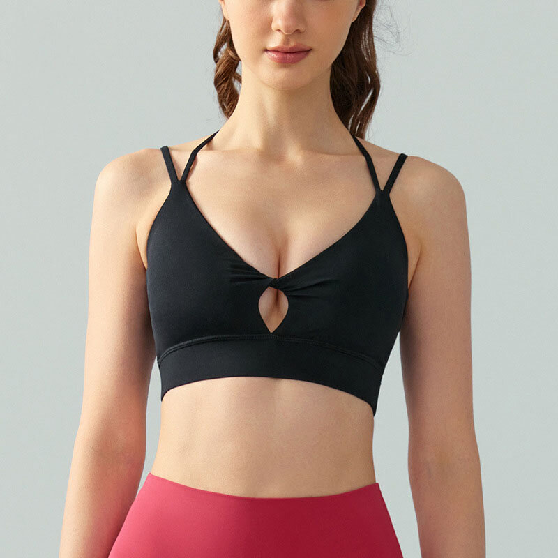 Sports top bra with chest pad sexy and trendy twisted suspender fitness yoga bra
