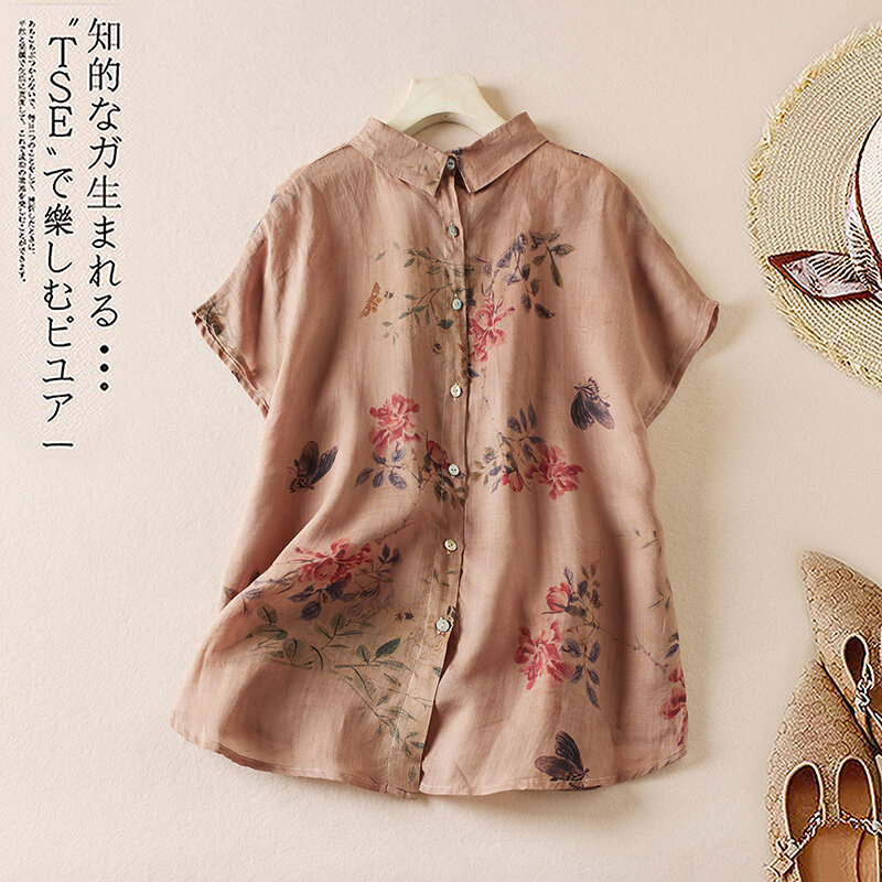 Женская Повседневная пляжная блузка с коротким рукавом, свободная винтажная Милая рубашка с принтом для отдыха, лето 2024
