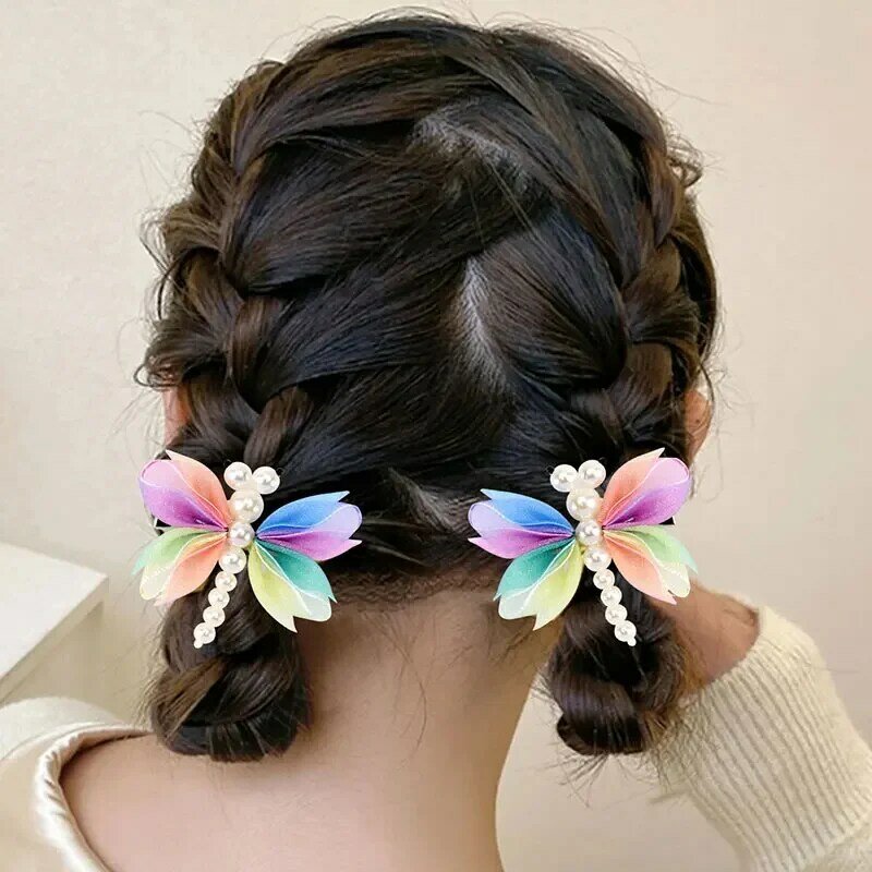 Pinzas para el pelo de mariposa con perlas para niña, horquillas para niña, pasador, accesorios para el cabello, 2 piezas