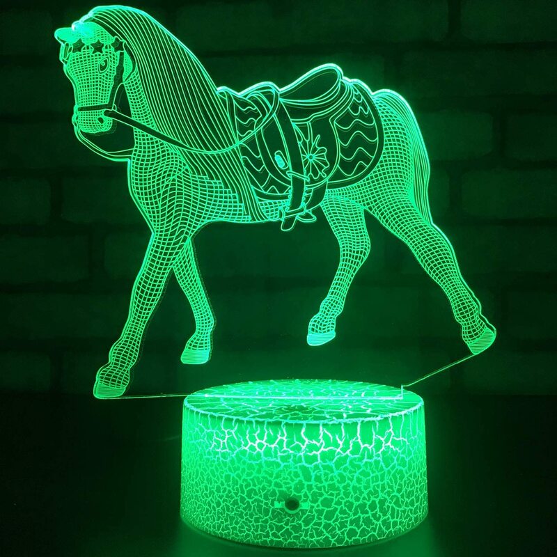 Nighdn-Veilleuse LED Cheval 3D pour Enfants, Veilleuse Proxy, Décor de Chambre, Cadeau de Noël et d'Anniversaire pour Garçons et Bol, 7 Couleurs