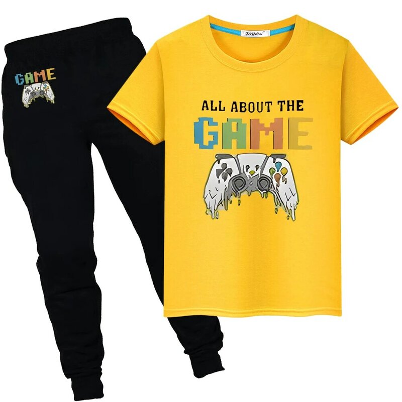 Gamepad-t-shirt e calças conjunto para menino e menina, 100% algodão, estilo y2k, bonito, estilo kawaii, para esportes, presente do dia