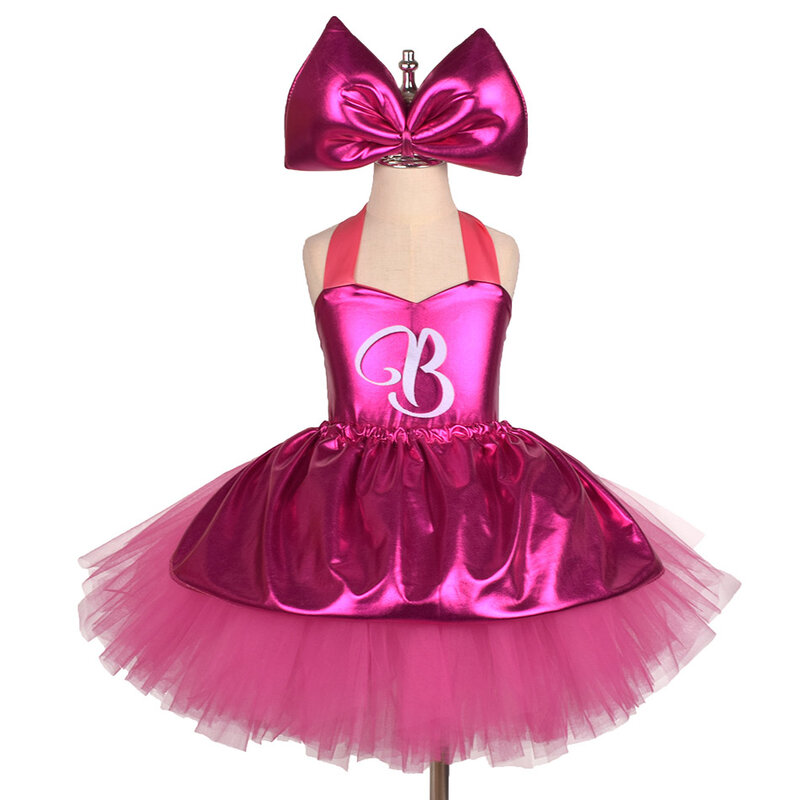 Princess Girls Rosy Knee Length Barbi Tutu Dresses for Girl Birthday Party Halloween Christmas Costumes Margot Robbie Cosplay