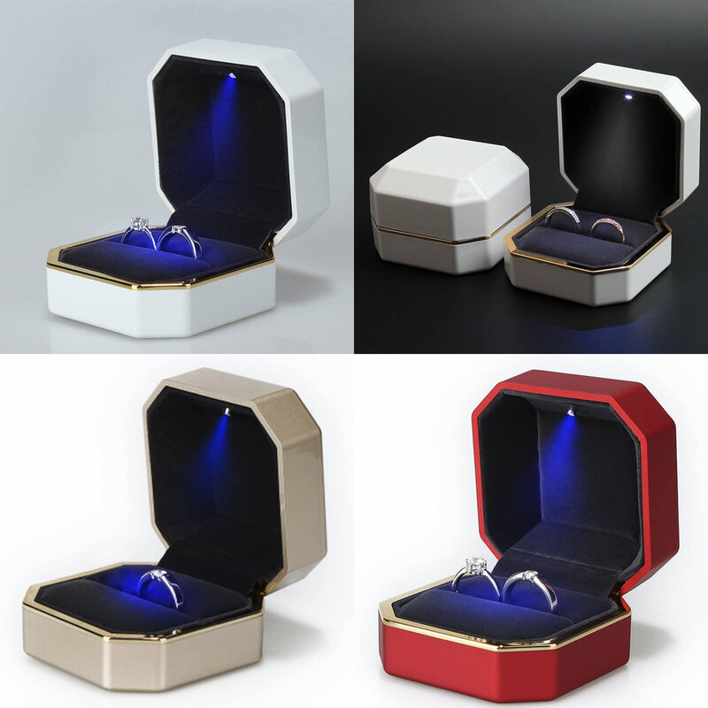 Kotak Cincin Pasangan Perhiasan Mewah dengan Lampu LED untuk Kotak Cincin Pernikahan Pertunangan Festival Perhiasan Ulang Tahun Cincin Tampilan Kotak Hadiah