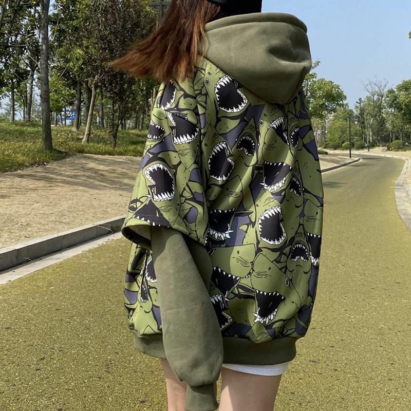 가짜 투피스 풀오버 후드티 루즈핏 풀 프린트 얇은 섹션 긴 소매 커플 자켓 남녀 공용, 2022 신제품, 4XL