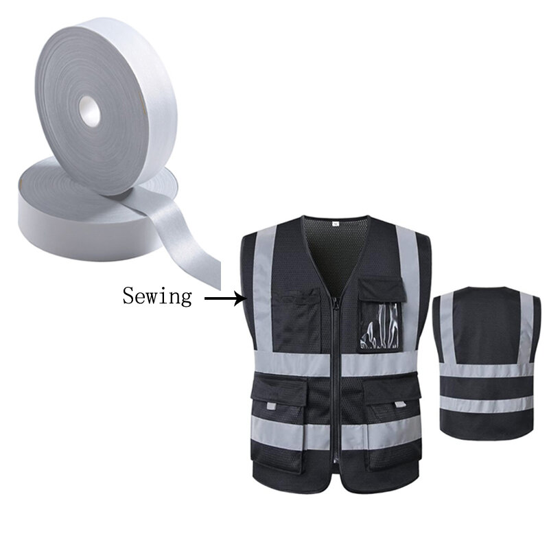 Fita reflexiva da tela do poliéster que costura na roupa tira reflexiva do multi-tamanho fita de segurança de advertência de diy