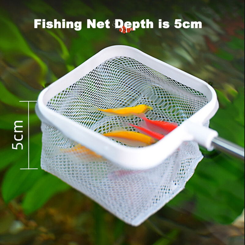 Aquarium Square Fishing Net With Suction Cup Extendable Long Handle Fishing Gear For Catching Fish Shrimp Tank Clean Accessories